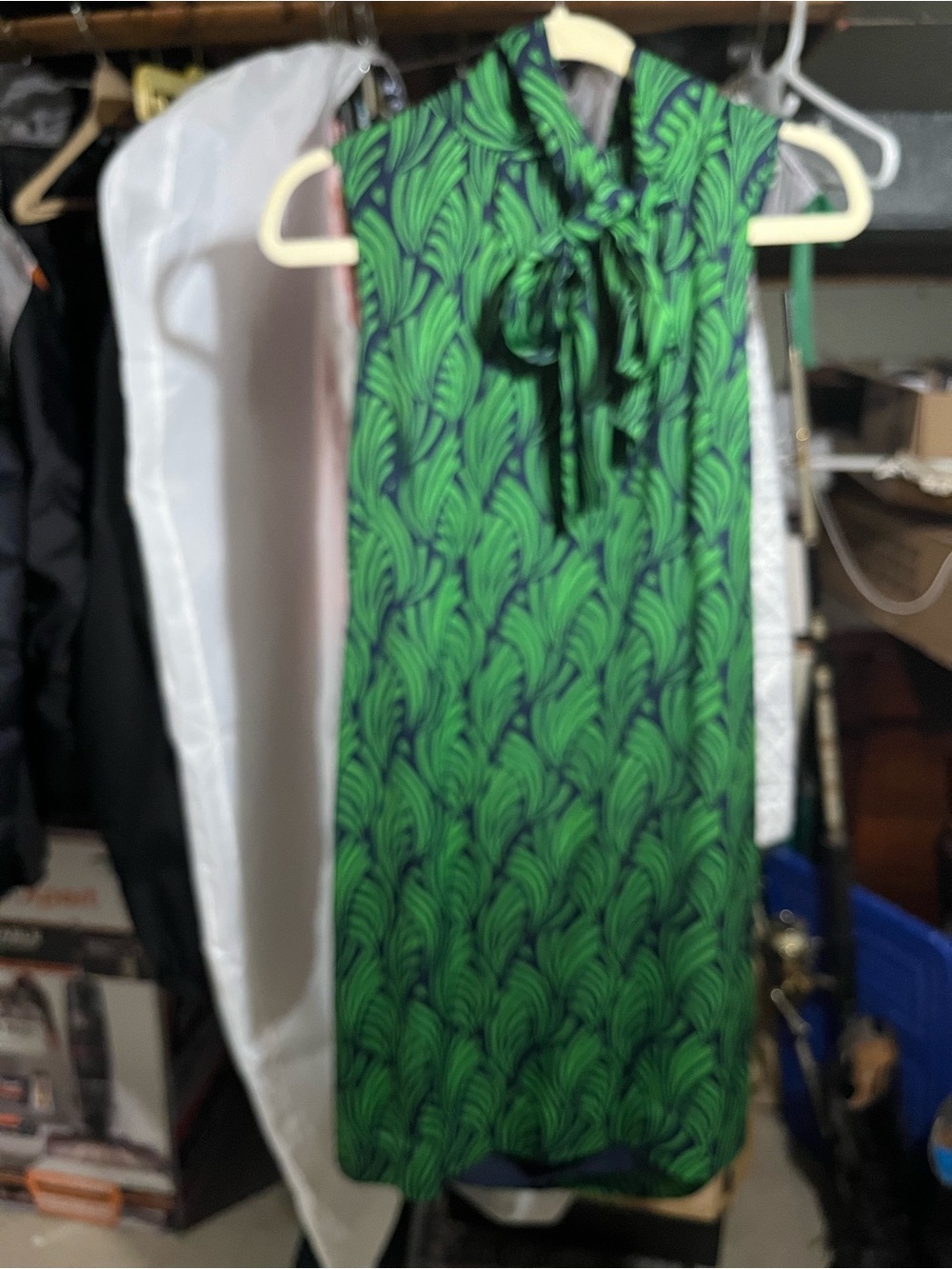 Vineyard Vines Navy Dress with Bright Green Leaf Print